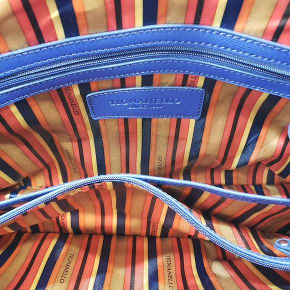 Tignanello Gorgeous Dark Blue Leather Handbag Satchel, Classic Shape and Color - Picture 11 of 13